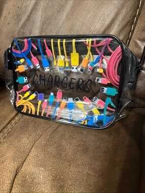 Source Unknown Clear Charger Pouch with Multicolor Cable Print